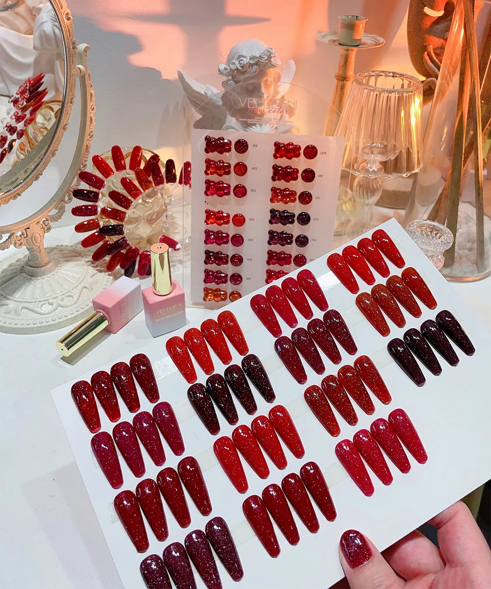Vendeeni 15 Farben/Set Roter Glitzer-Broken-Diamond-Gel-Nagellack Semi-Permanenter UV-LED-Soak-Off-Gel-Lack mit Display – Detail 5