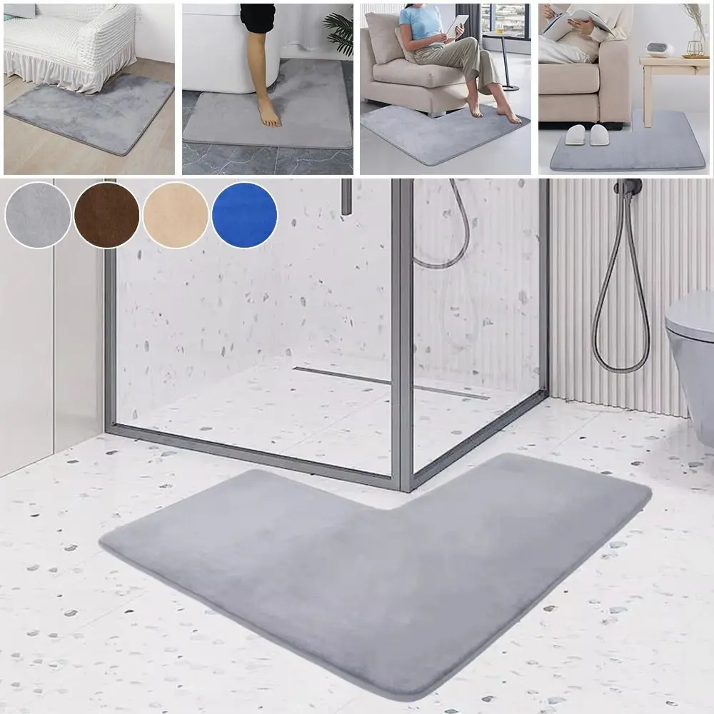 Soft Coral Fleece L-shaped Floor Mat Non Slip Corner Soft Bathroom L-shaped Rug Colorful Washable Living Room Bedroom Carpet
