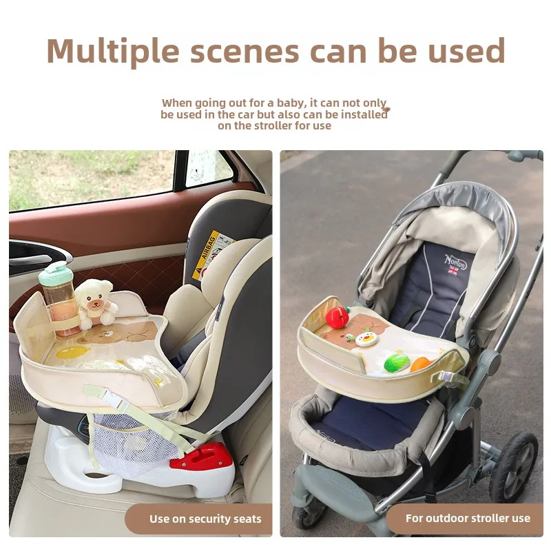 Car Seat Travel Tray Safety Seat Play Table Organizer Storage Snacks Toys Cup Holder Waterproof For Baby Children Kids Stroller