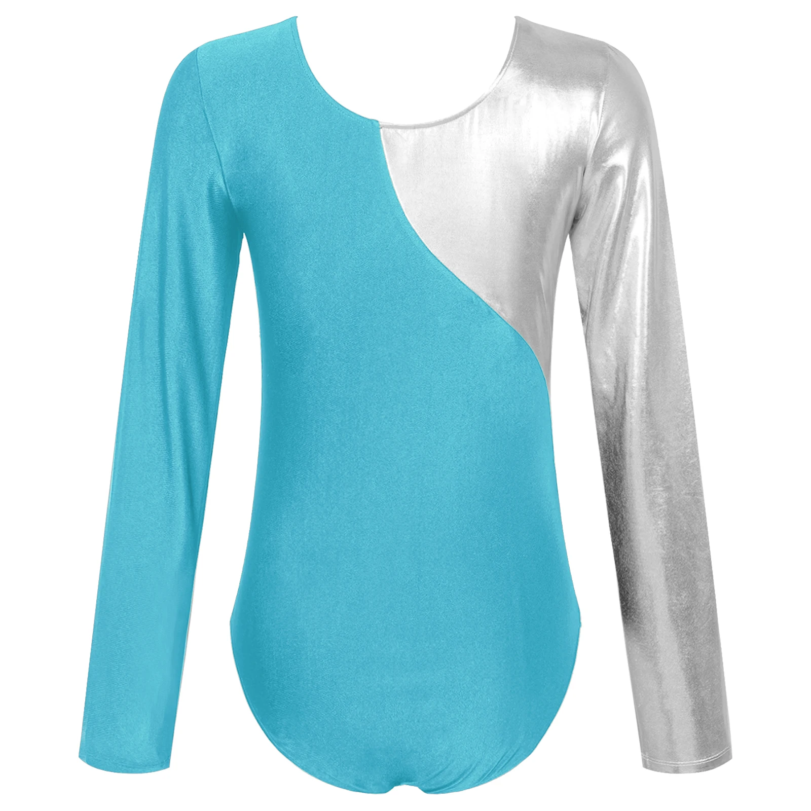 Womens Ballet Dance Leotard Figure Skating Performance Costume Long Sleeve Rhinestone Metallic Gymnastics Bodysuit Dancewear