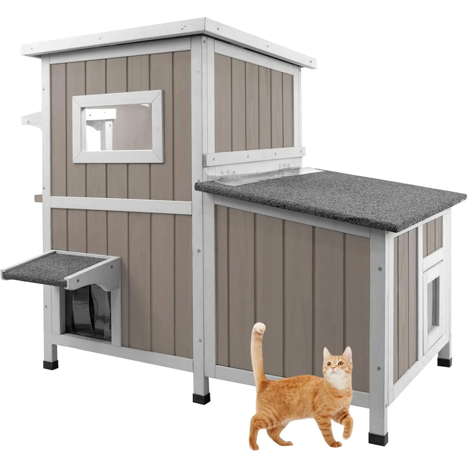 

Outdoor large luxury solid wood double-layer cat villa cage rainproof stray cat house courtyard indoor and outdoor
