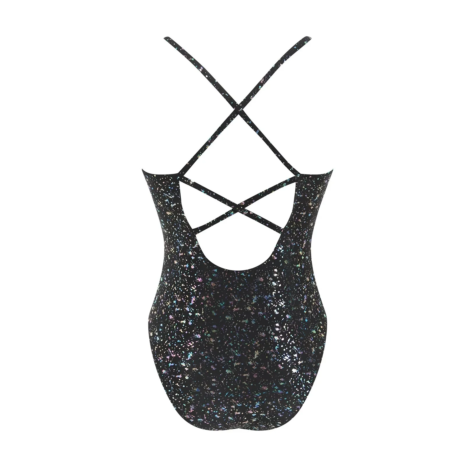 Maillot de bain élégant pour femmes, barboteuse à paillettes, bretelles Spaghetti, coupe ajustée, combinaisons élégantes, bretelles croisées, dos nu, une pièce