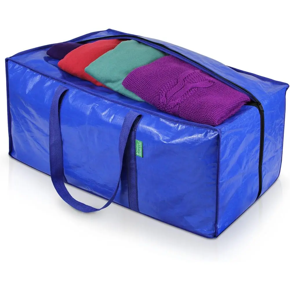 

Sturdy Zippered Storage Bins with Handles, Stackable Heavy-Duty Moving Bags for Dorm Essentials (Blue, 4-Pack)