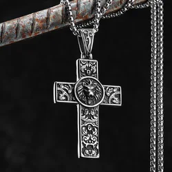 Lion Carving Flowers Cross Men Necklaces Stainless Steel Pendant Chain Women Fashion Jewelry Punk Accessories Gifts Wholesale