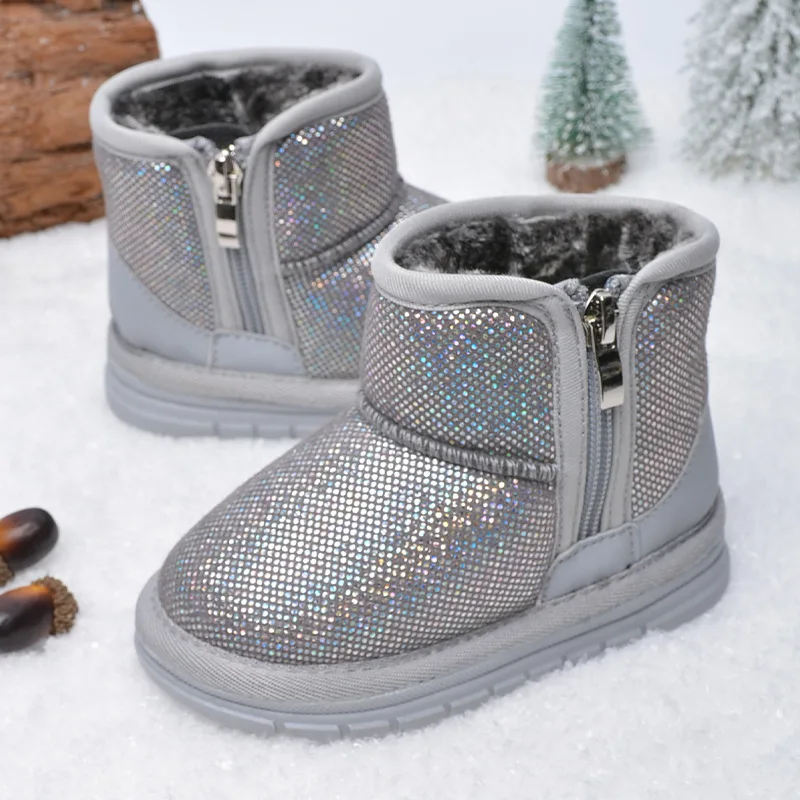 Winter New Bright Side Zipper Children Snow Boots Rubber Soft Bottom Warm Low Top Baby Cotton Shoes 방한화 Сапоги מגפיים ブーツ 스노우부츠