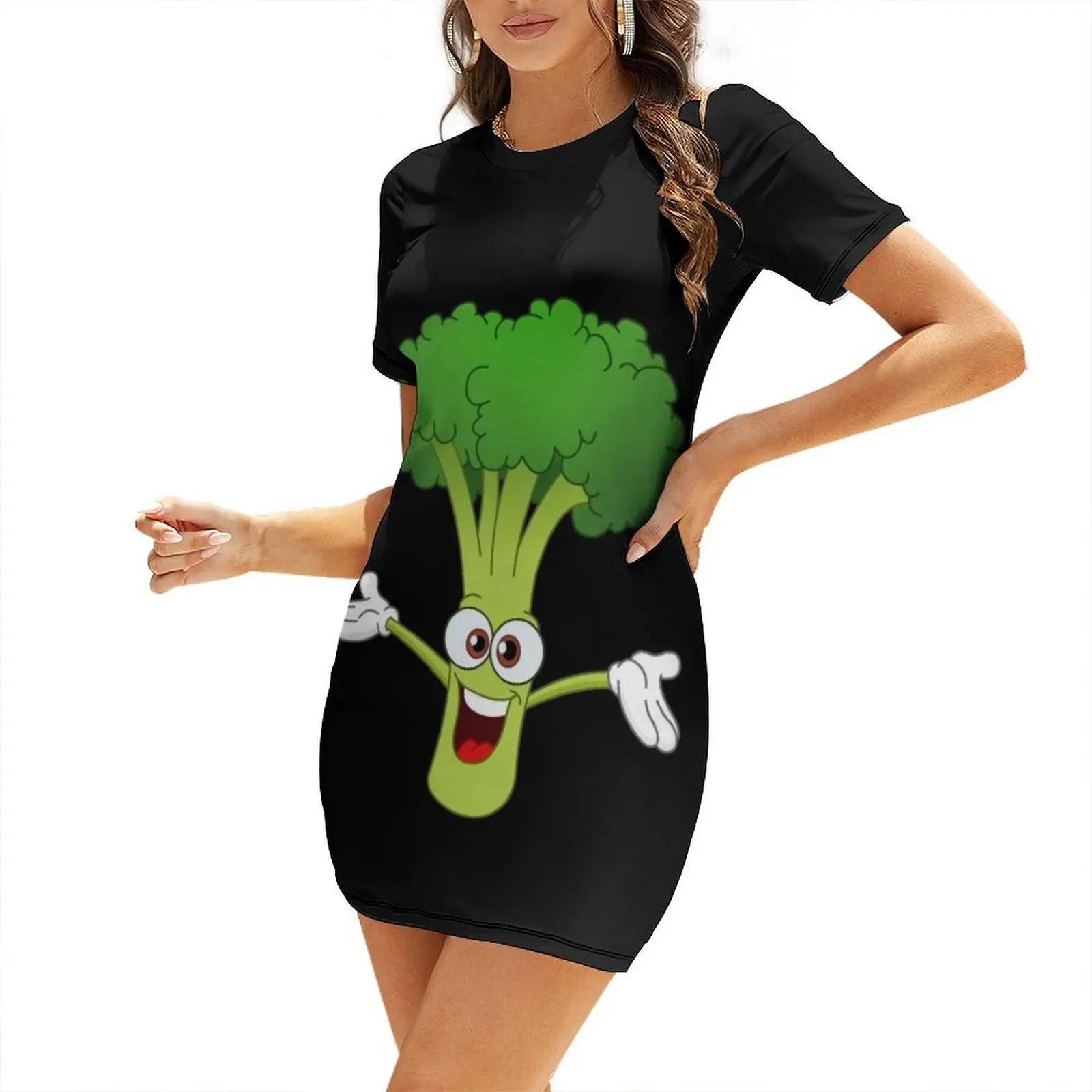 

Broccoli Short-Sleeved Dress ladies dresses for special occasion elegant chic women dresses promotion Dress