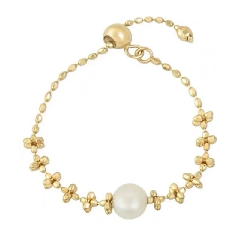 

XF800 Love Real 18K Gold Adjustable Ring Solid AU750 Pearl Ring Vintage Lace Design Suitable For Women's Exquisite Jewelry Gift