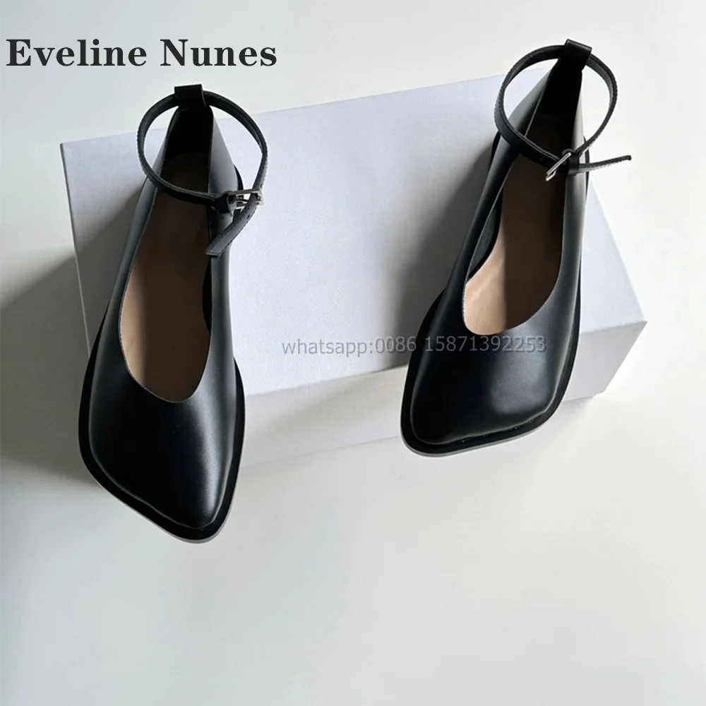 

Black Square Toe Shallow Pumps Patchwork Flat with Solid Buckle Strap Mary Janes Concise Elegant Shoes 2024 Newest Comfortable