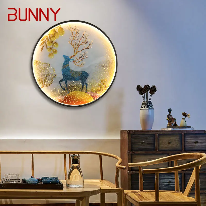 

BUNNY LED Wall Lights Modern Sika Deer Figure Sconces Round Lamp Creative For Home Teahouse