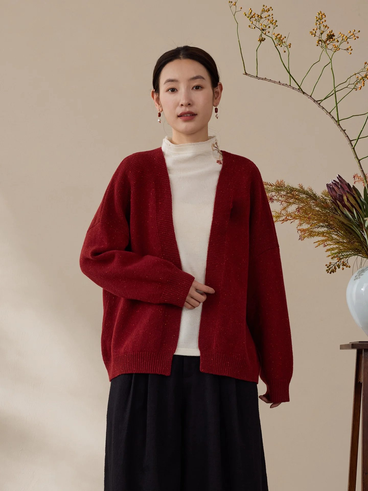 

Spring Warm Original Soft Skin-friendly 00 Woolen l Zen Collar Knitted Outerwear Women's Faion Loose Fit Long Sve
