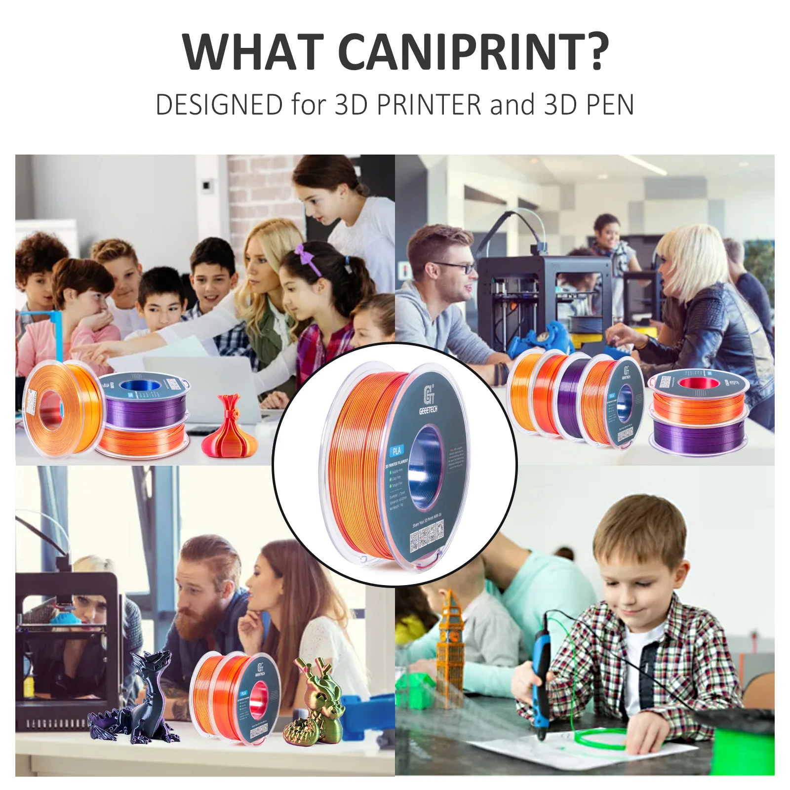 خيوط Geeetech الحريرية ثلاثية الألوان PLA، خيوط ثلاثية الأبعاد 1,75 مم 1 كجم سلك بكرة (+/-0.03 مم) تغليف مفرغ، لون خاص #6