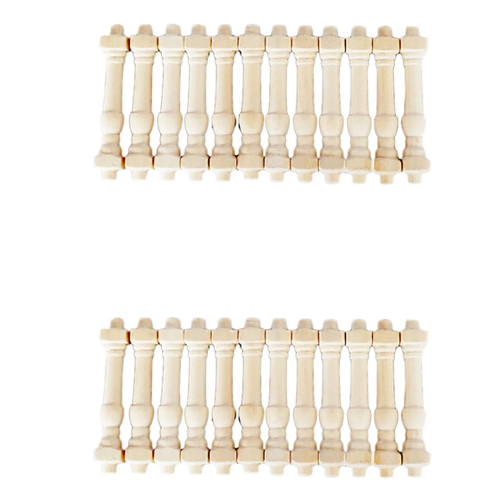 AS96-24Pcs DIY Spindles Balusters Casa de bonecas de madeira em miniatura escala 1/12 Decoração de corrimão de escada