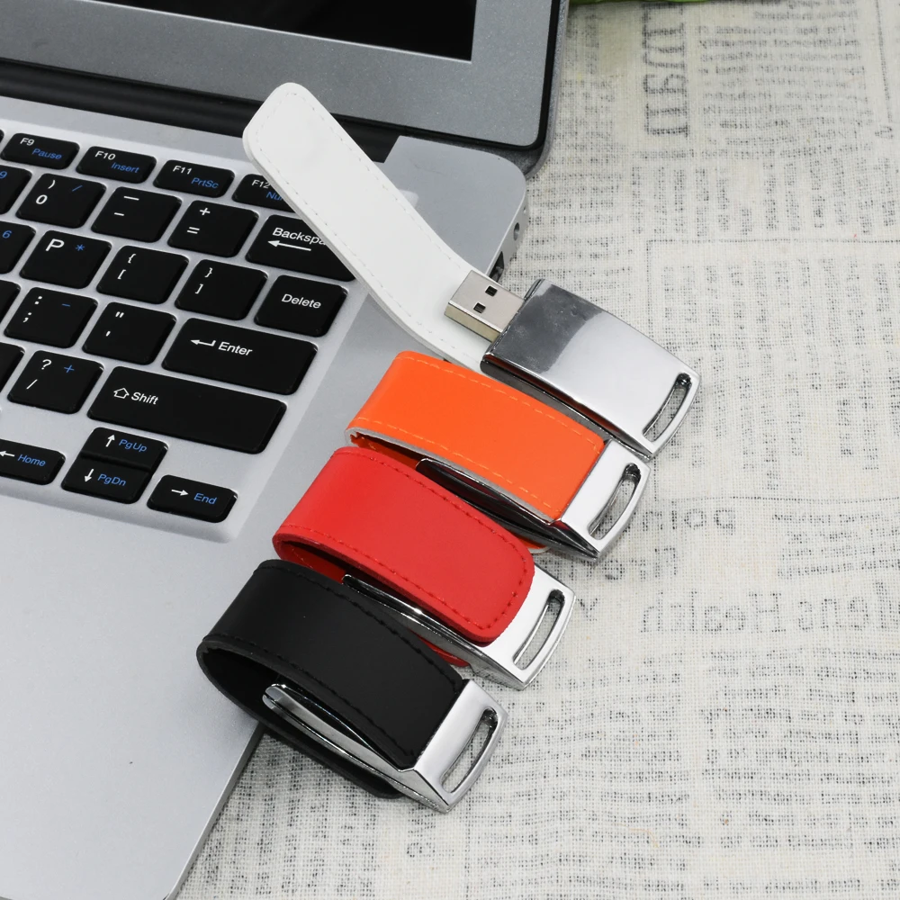 Free Custom Logo Pen Drive Leather USB 2.0 Flash Drive Color Printing Memory Stick Box Pendrive Creative Wedding Gift USB Stick