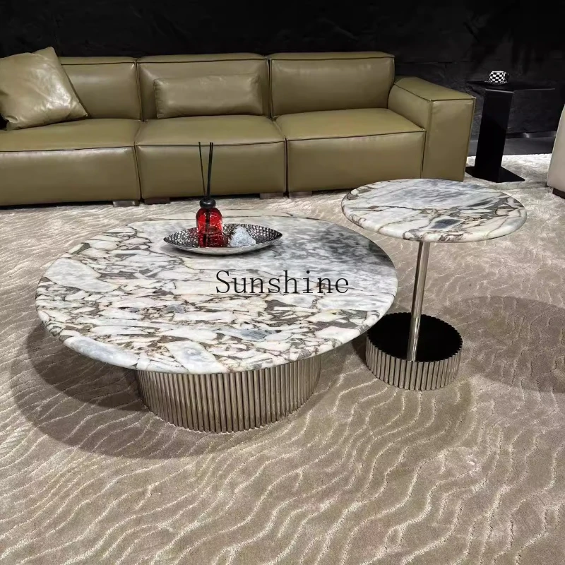 

Natural marble size round combination modern simple light luxury white luxury coffee table table