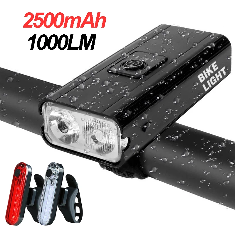 Bike Lights Front Flashlight 1000 Lumen 2500mAh Bicycle Lamp USB Rechargeable Long-range MTB Headlight Cycling Accessories