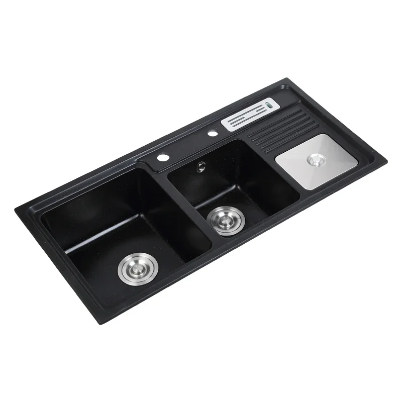 

Нижняя цена ручной работы Глубокие тройные чаши Лучшая кухонная мойка из гранита и черного кварца