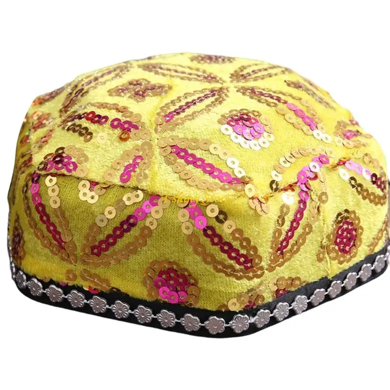 N58F Stylish Folkloric Six Corner Cap Lightweight Costume Hat Breathable Unisex Design Dancing Cosplay Hat For Daily Wear