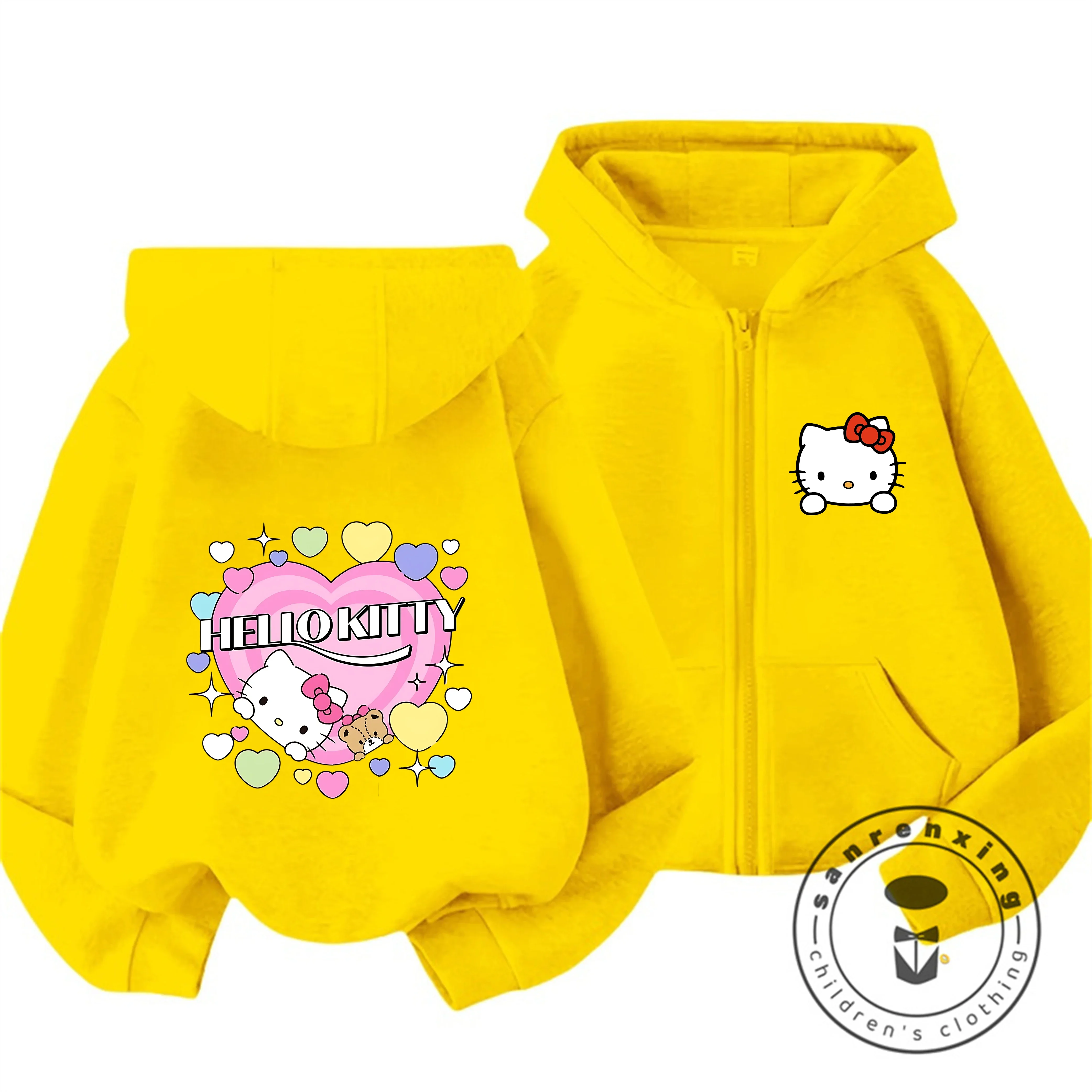 

Толстовка с капюшоном на молнии Hello Kitty 2026 для мальчиков и девочек 3-14 лет, осенне-зимняя, милая, в стиле кавай, с мультяшным принтом, уличная, модная, для активного отдыха, повседневная
