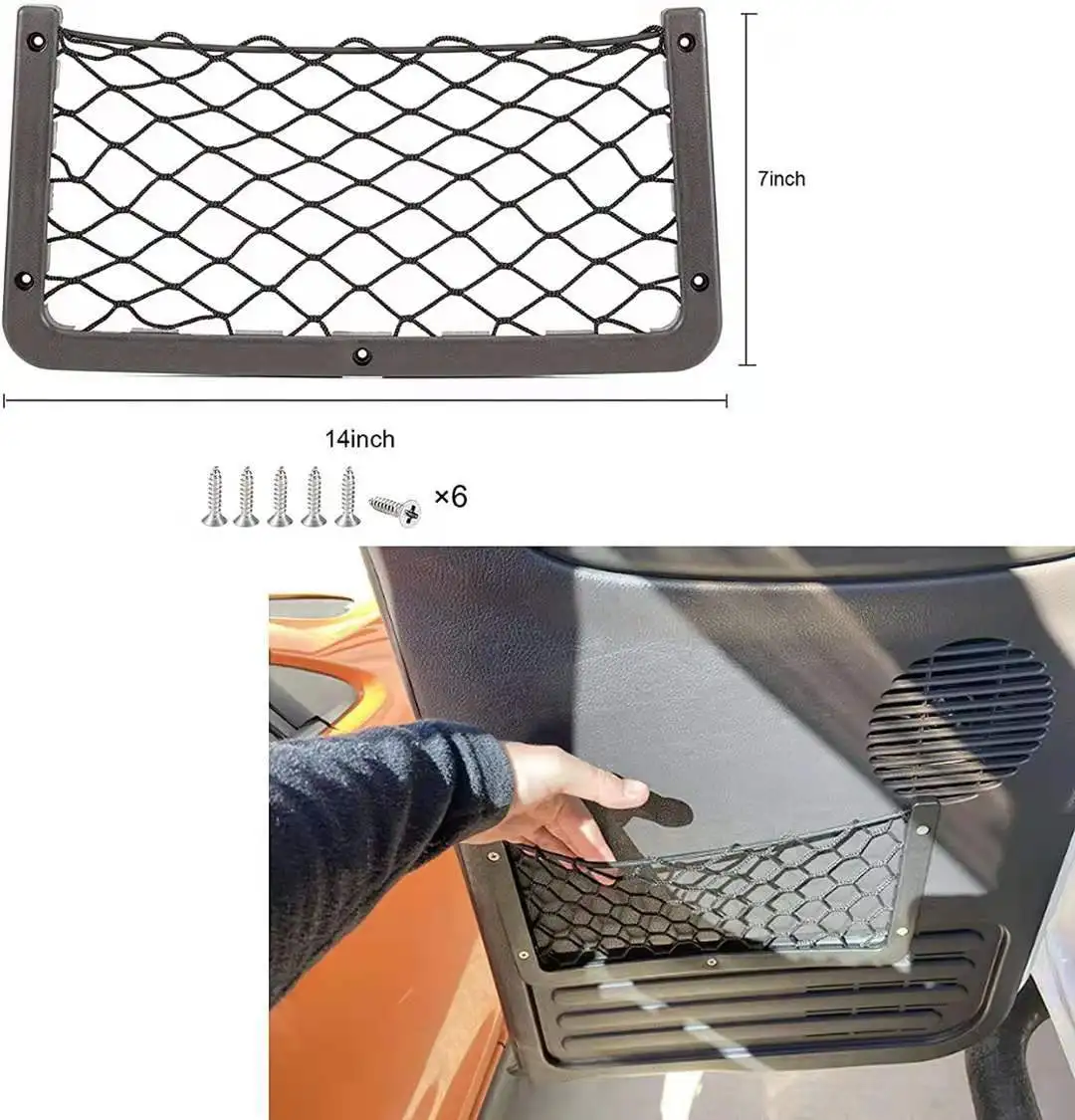 

Car Net Bag with Screws for Secure Fit in Auto RV Home Marine Bus Seat Side Plastic Frame with Stretchable Mesh Net Storage Bag