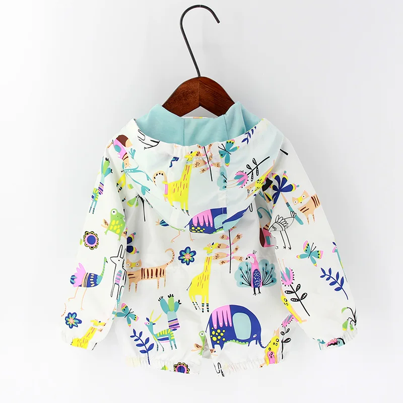 New Spring&summer Kids Jackets Girls Cartoon Flower Birds Graffiti Windbreaker Hooded Baby Girl Outerwear Children Clothing