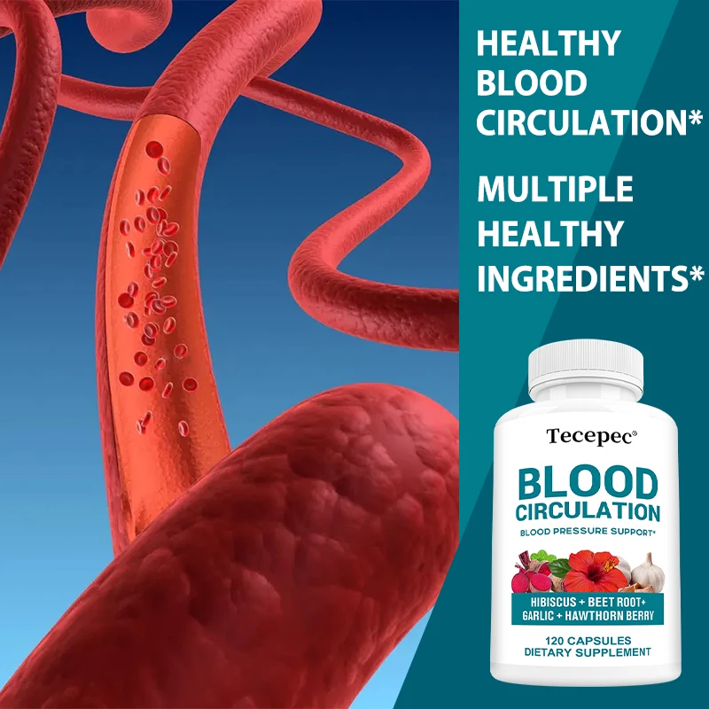 Blood Circulation Support Supplement Capsules - Garlic, Hibiscus & Beetroot Extract, Supports Heart Health Energy Antioxidant