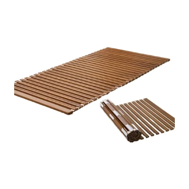 Wood Roll-Type Slatted Bed Slat Support  Futon Mattress Natural Paulownia Brown Finish Floor Sleeping Tatami Fold