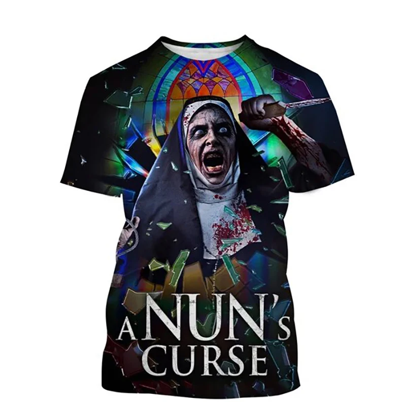 

The Nun T-Shirts Horror Movie Scary 3D Print Streetwear Men Women Fashion Oversized Short Sleeve T Shirt Unisex clothing