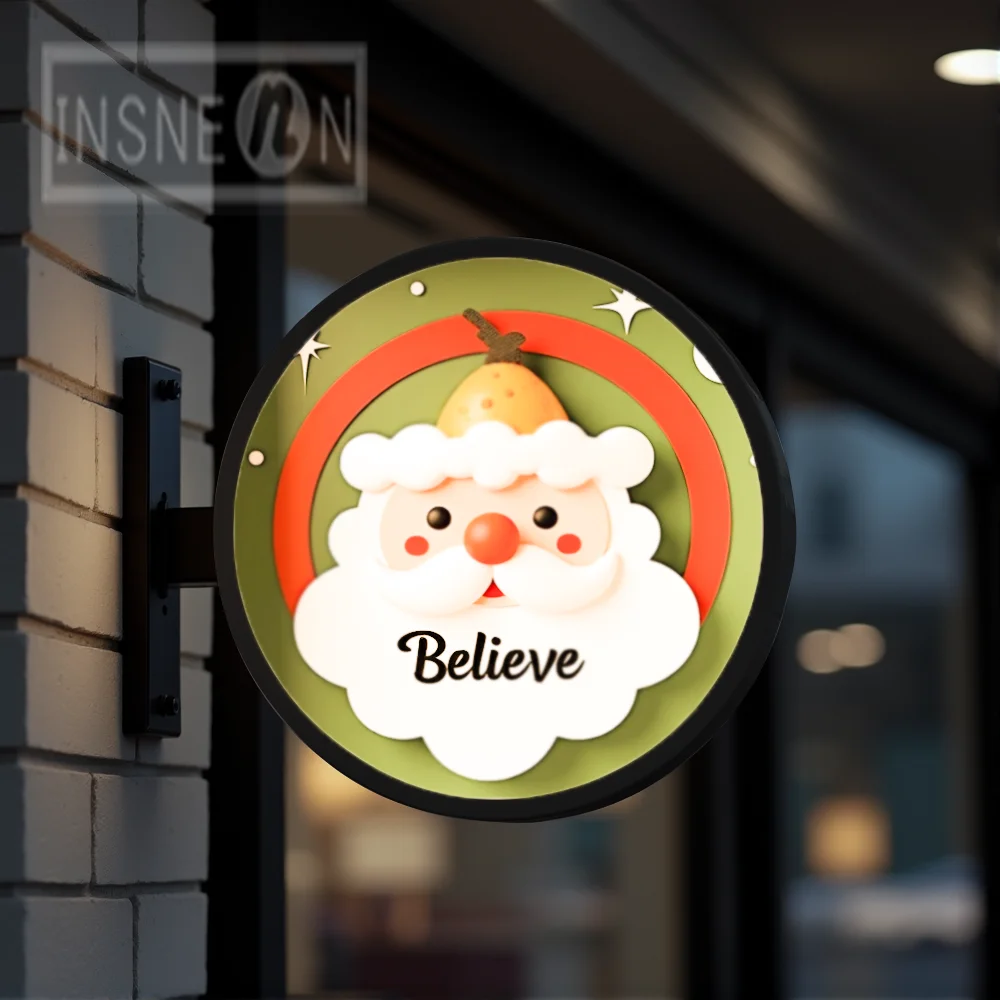 Custom Christmas Light Box for Storefront Waterproof Round Acrylic LED Double Sided Outdoor Business Signage Wall Mounted