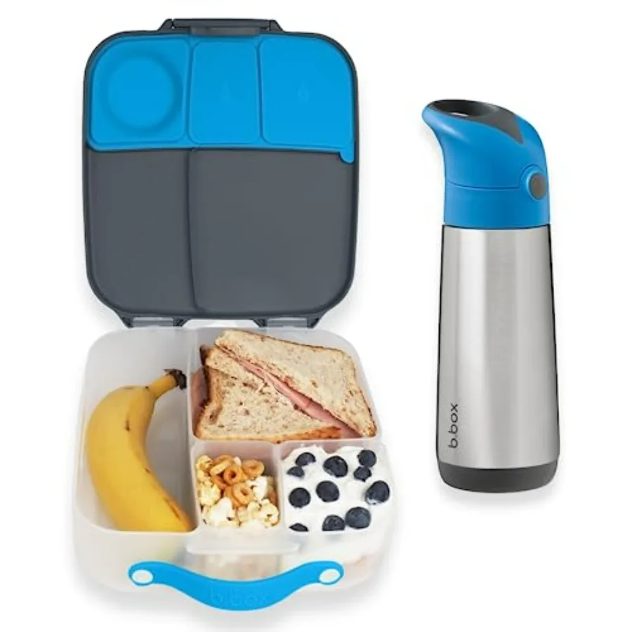 

Ланчбокс и изолированная бутылка для воды на 16,9 унций | Большая подходящая коробка для бенто/ланч-бокс + бутылка для детского напитка | Цвет: Синий Сланец | Емкость