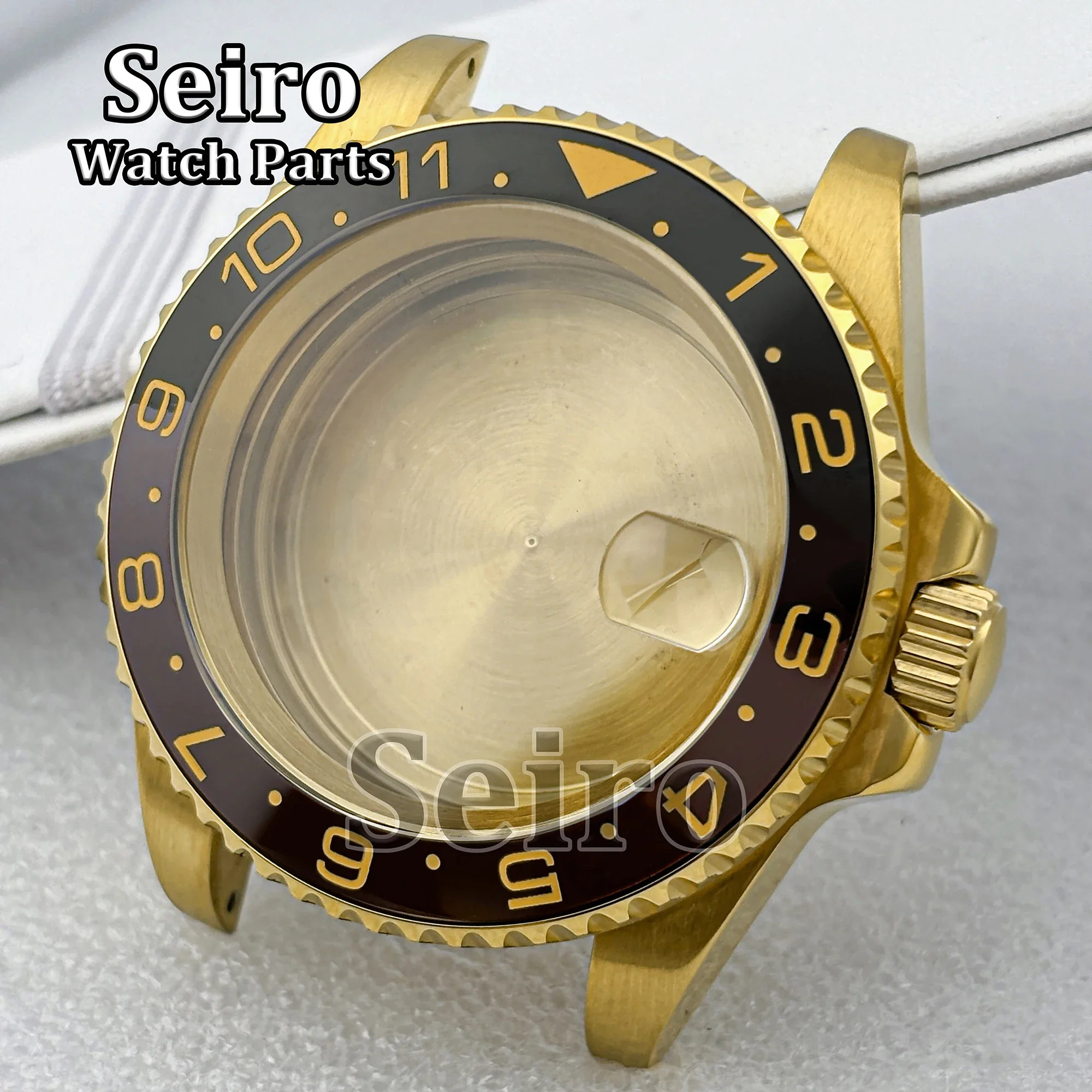 Caja de reloj dorada para hombre, acero inoxidable, 40mm, para Sub Gmt NH34 NH35 NH36, movimiento automático, esfera de 28,5mm, correa de goma de cristal de zafiro