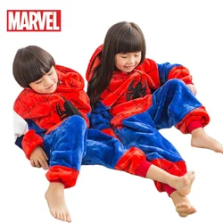 Movie Marvel Spider-Man Creative Children's Pajamas Autumn and Winter One-piece Coral Velvet Casual Long-sleeved Home Clothes