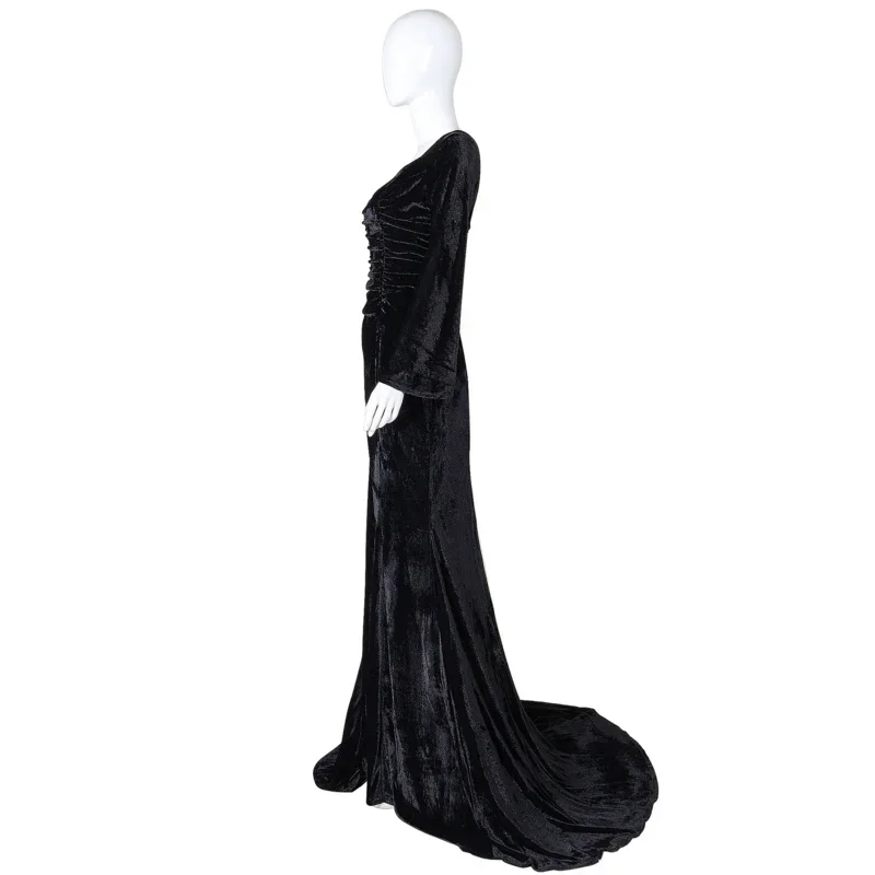 Morticia Cosplay Costume for Women, Black Sexy Slim Fit Wig, Party Evening Dress for Halloween and Carnival Cos