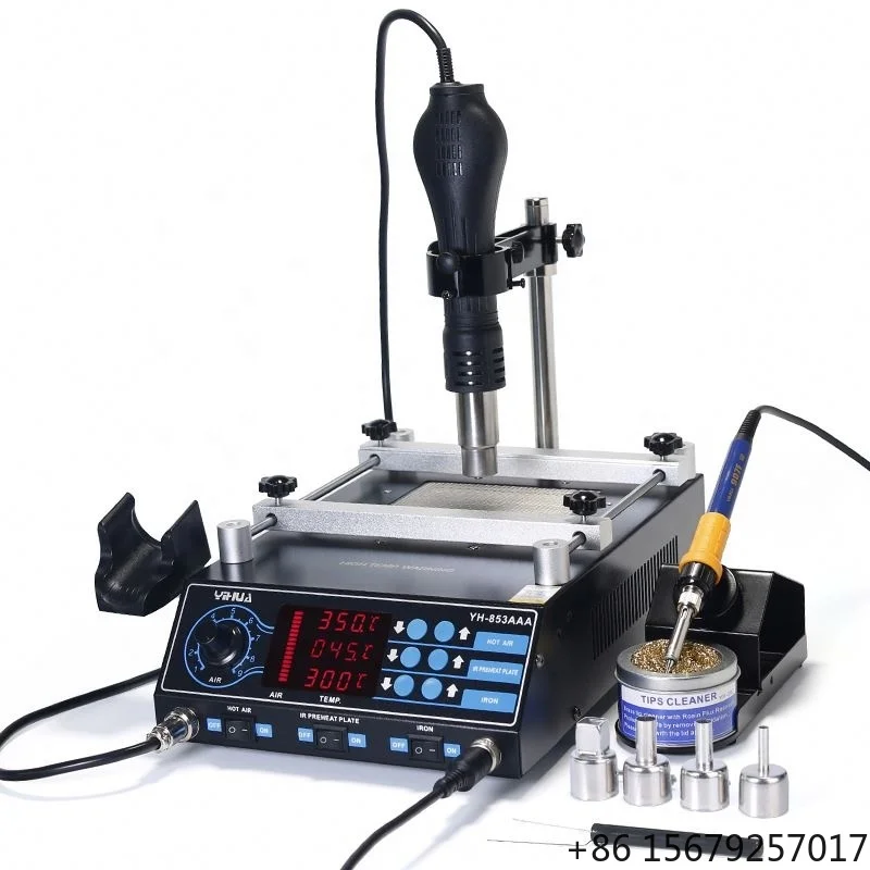 YIHUA 853AAA 3-in-1 Digital SMD Soldering Station with Hot Air Gun Preheat BGA Rework Controller Board Desoldering Features
