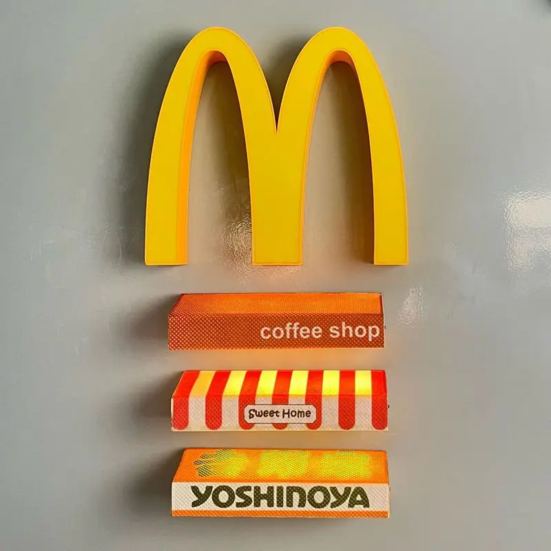 Japanese Fast Food Coffee Shop Magnetic Fridge Stickers Luminous Convenience Store Signs Simulation Mini Home Atmosphere Decor