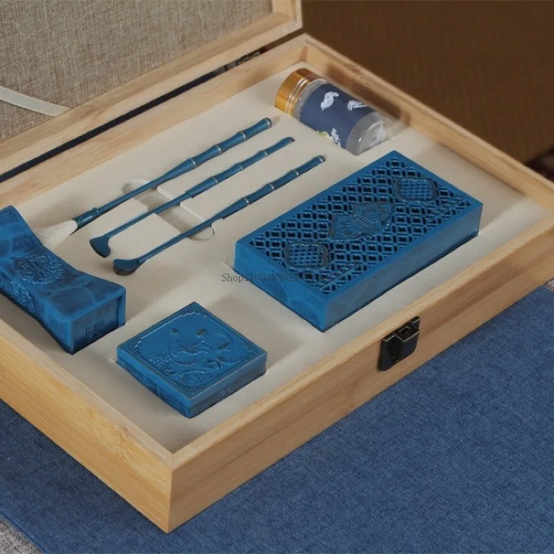 Rectangle Burnt Blue Stove Incense Seal Gift Box Set Starter Tool Household Tea Room Play Sealed Extension Aromatherapy Utensils