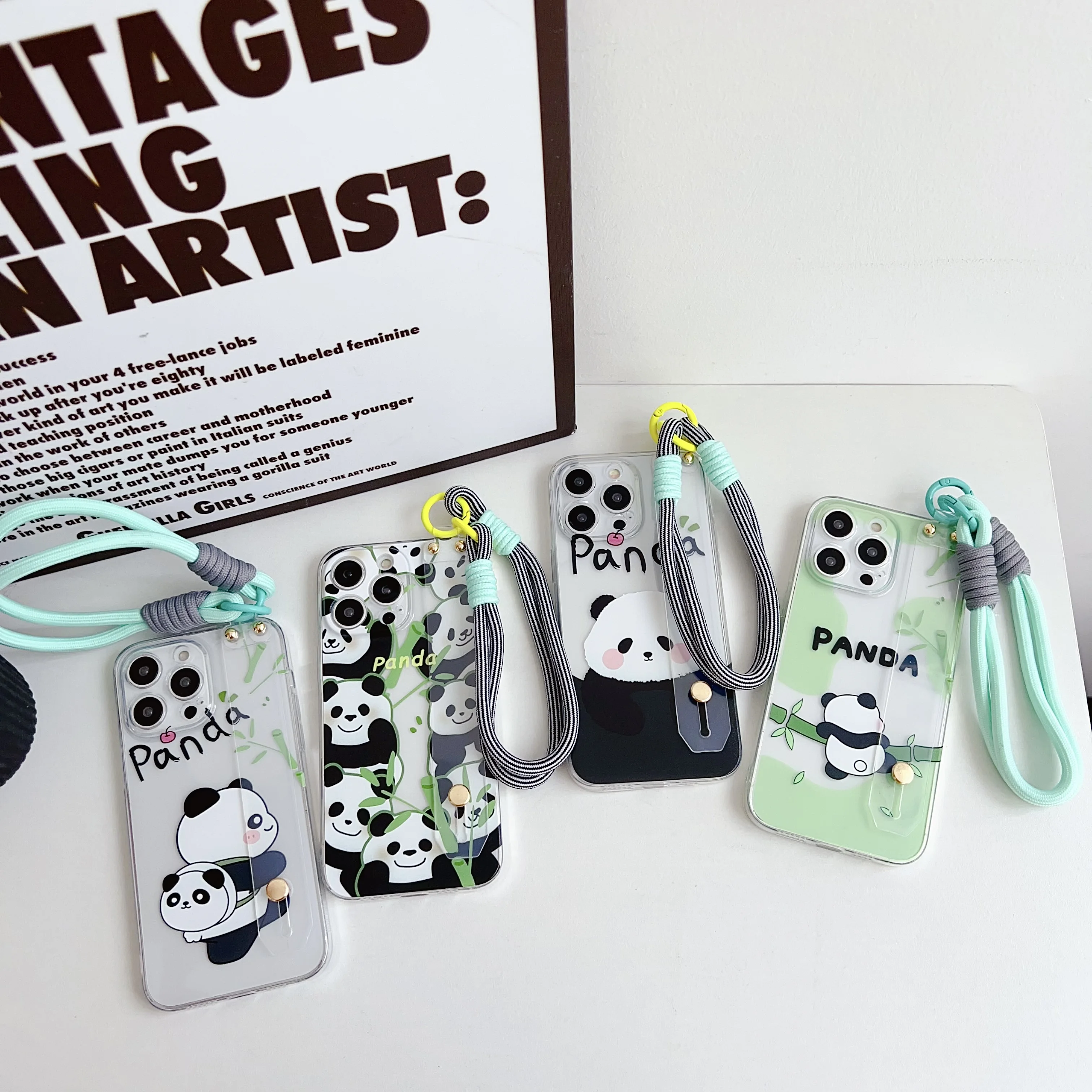 Cute Panda For Huawei Honor 20 X20 X20SE 30 30i V20 30 X40 8x 9x X8 9x X9A 10 X10 V40 Play3 4 Pro Case Wrist Strap Holder