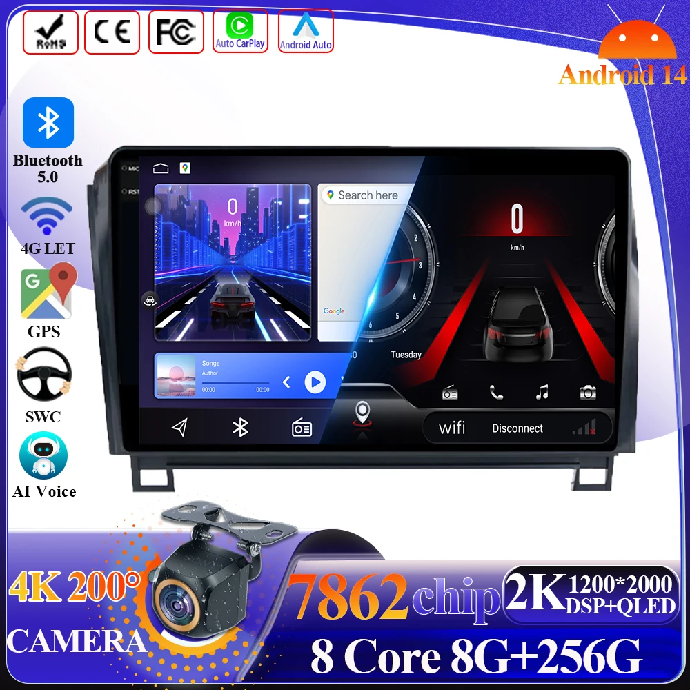 

Android 14 CarPlay для Toyota Tundra XK50 2007-2013 Sequoia XK60 2008-2017 автомобильный мультимедийный плеер 5G Wifi 7862 ЦП сенсорный дисплей