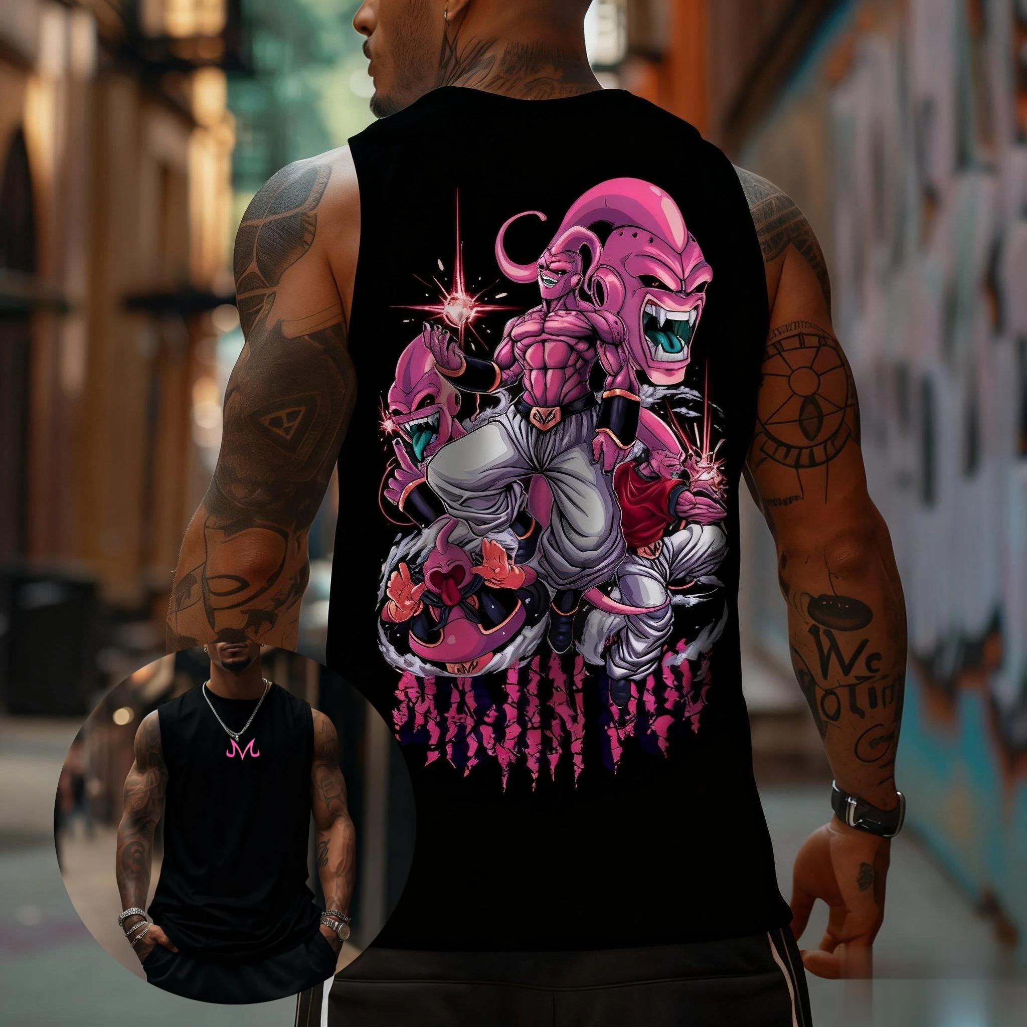 Dragon Ball Majin Tank Top Tanpa Lengan Pria Pakaian Jalanan Trendi Musim Panas Rompi Kebugaran Gym Gambar Anime Kemeja Otot Kasual Ukuran Besar