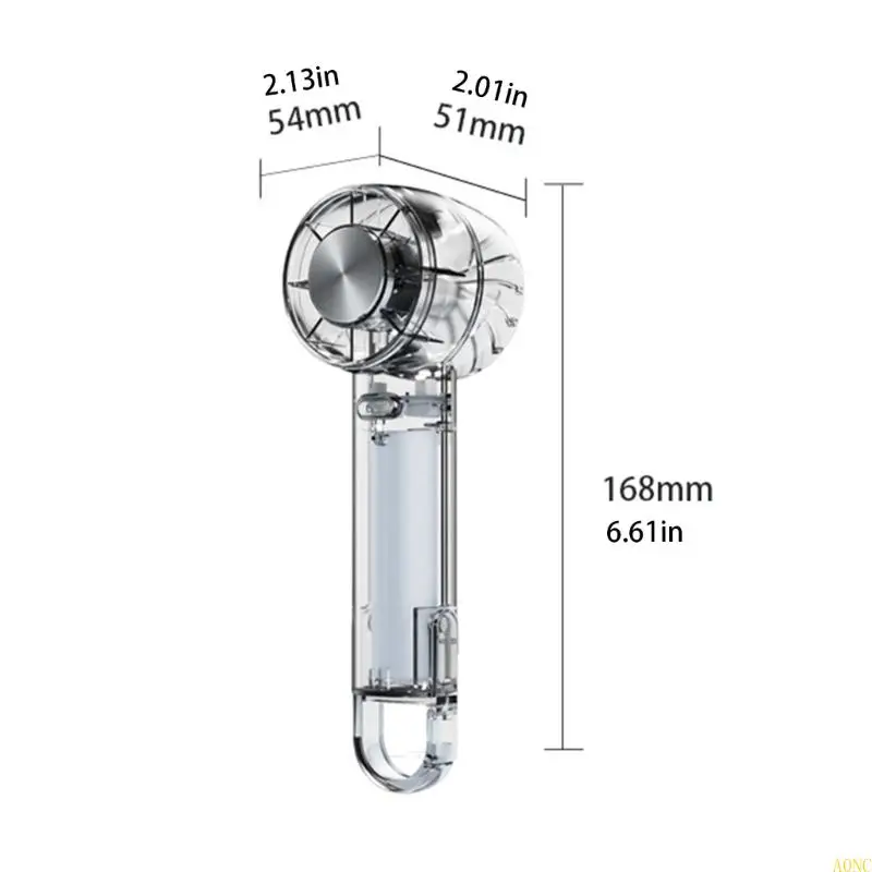 A0NC 휴대용 핸드 헬드 팬 1200mAh 배터리 USB RECHARGEABLE TRONEPARENT FAN은 여행 용으로 조절 가능한 터보 바람이 있습니다.