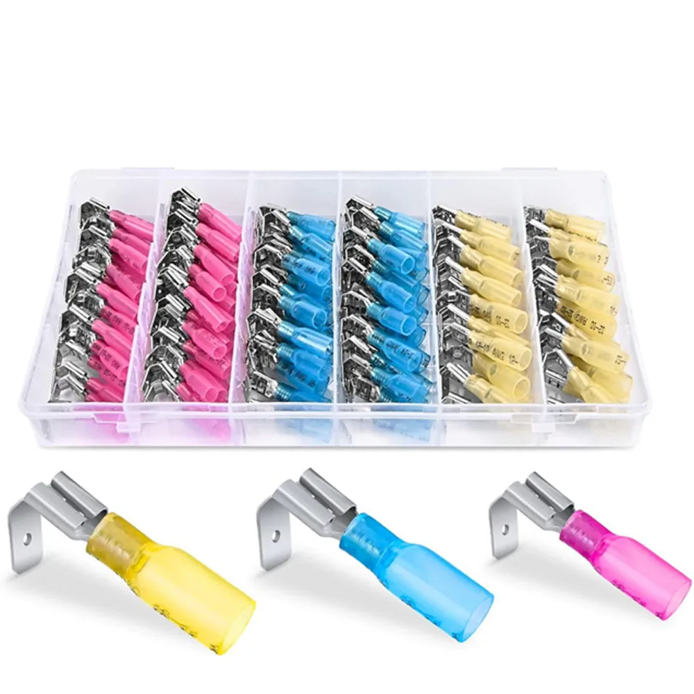 140PCS Heat Shrink Piggyback Spade Connectors 22-16/16-14/12-10 AWG Electrical Quick Disconnect Splice Crimp Wire Connectors