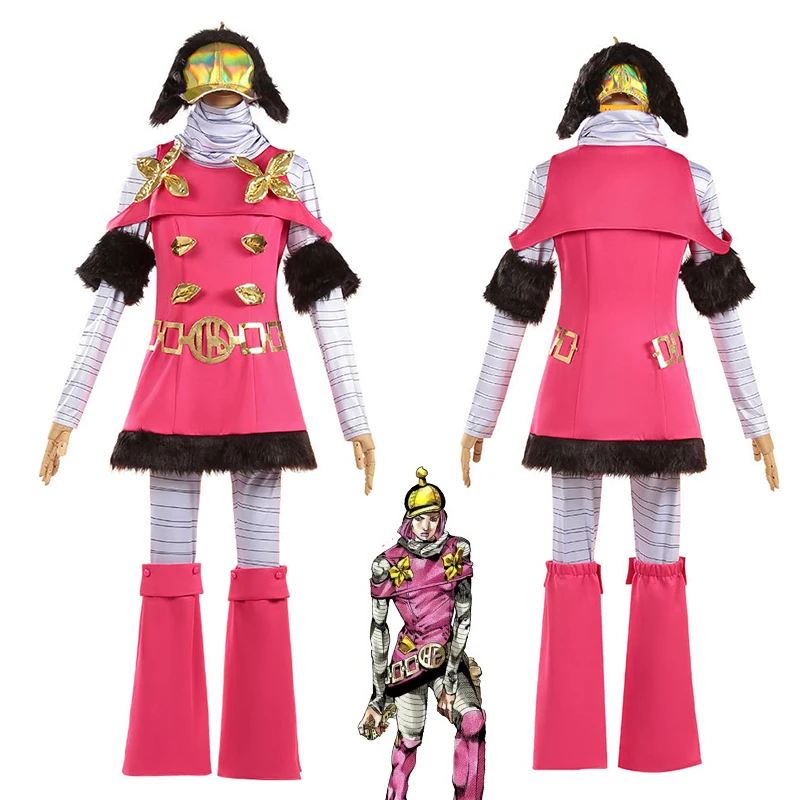 Disfraz de Anime JOJO, Pantalones Cortos, Uniforme para Adultos, Traje Rojo Rosa, Ropa para Halloween y Carnaval
