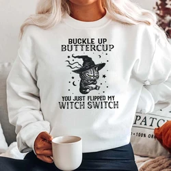 Sudadera con capucha para mujer, suéter con estampado de taza de mantequilla y hebilla de gato para Halloween, nueva moda creativa, Otoño e Invierno