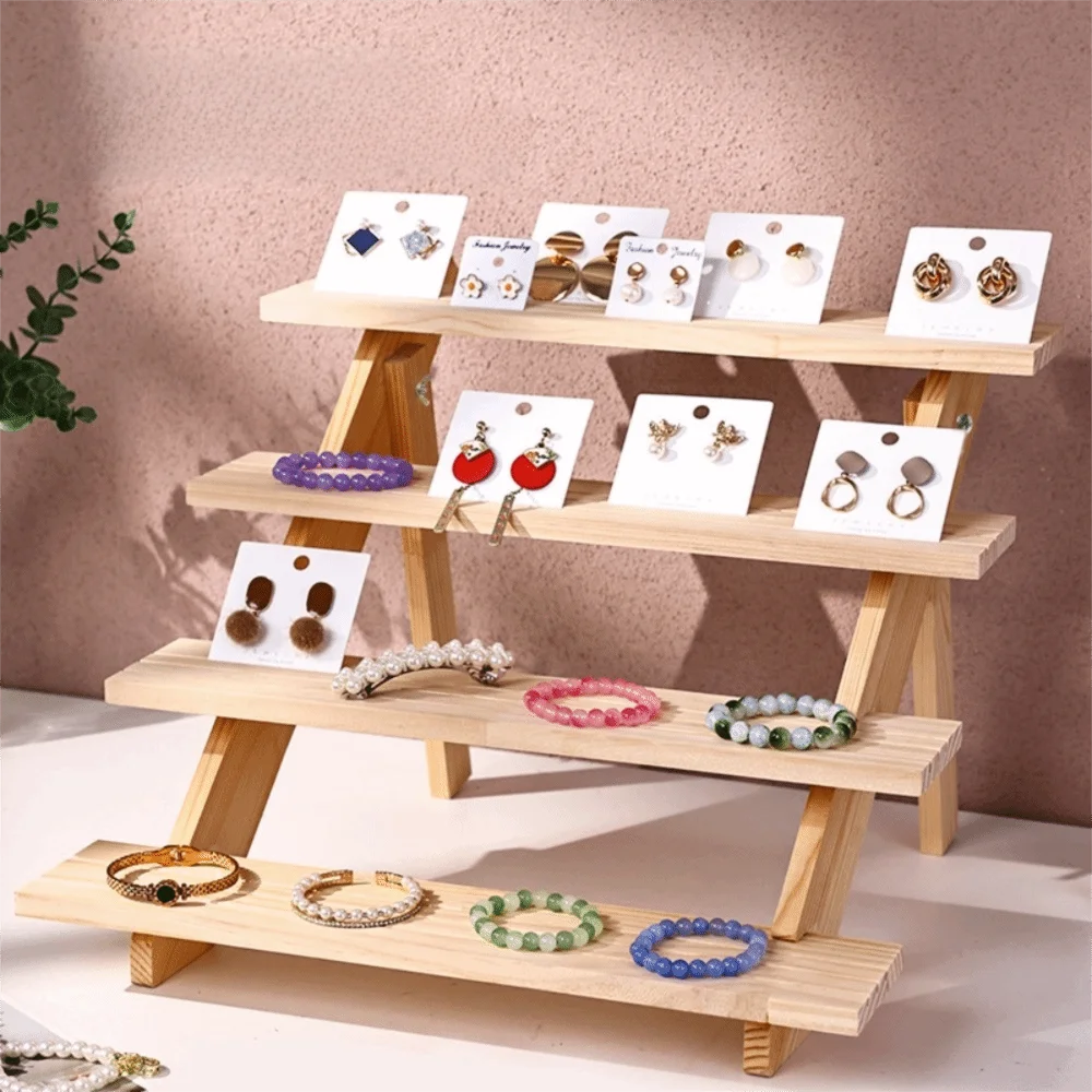 2/3/4 Layer Wooden Jewelry Display Stand Decorative Multi Functional Wooden Display Rack Minimalist Ornament Organizer