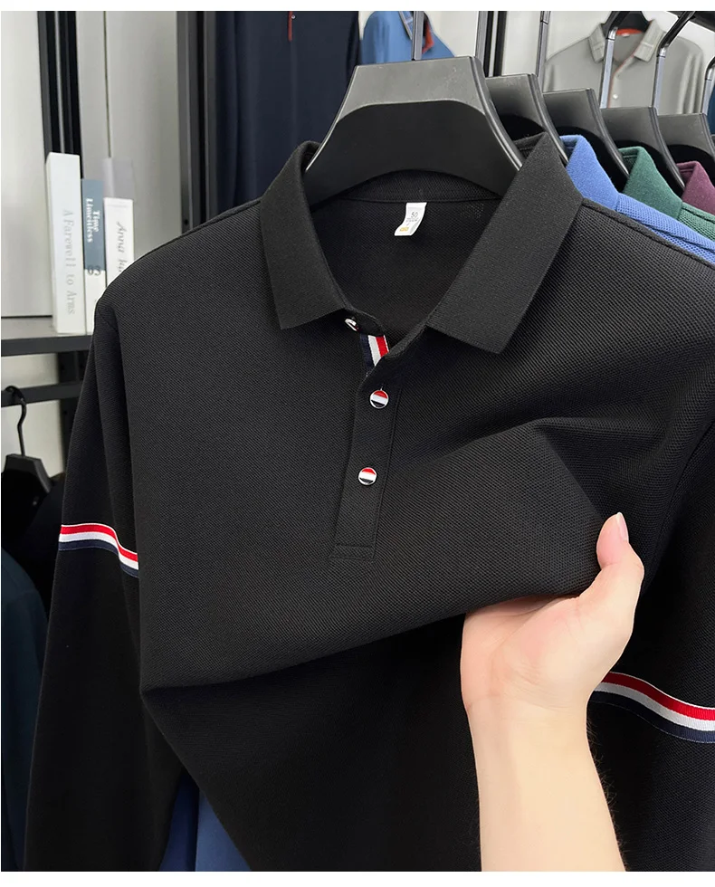 

Мужская футболка с длинными рукавами из 100% чистого хлопка, повседневная тонкая рубашка-поло на весну и осень