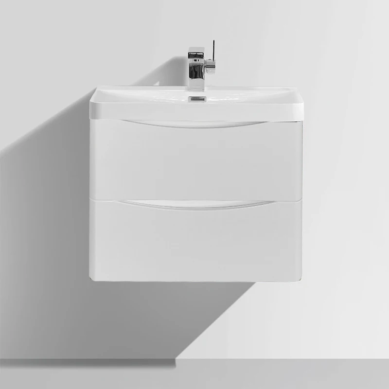 Modern 600mm White Vanity Unit Basin Sink Wall Hung Basin 2 Drawer Bathroom Storage Cabinet Gloss