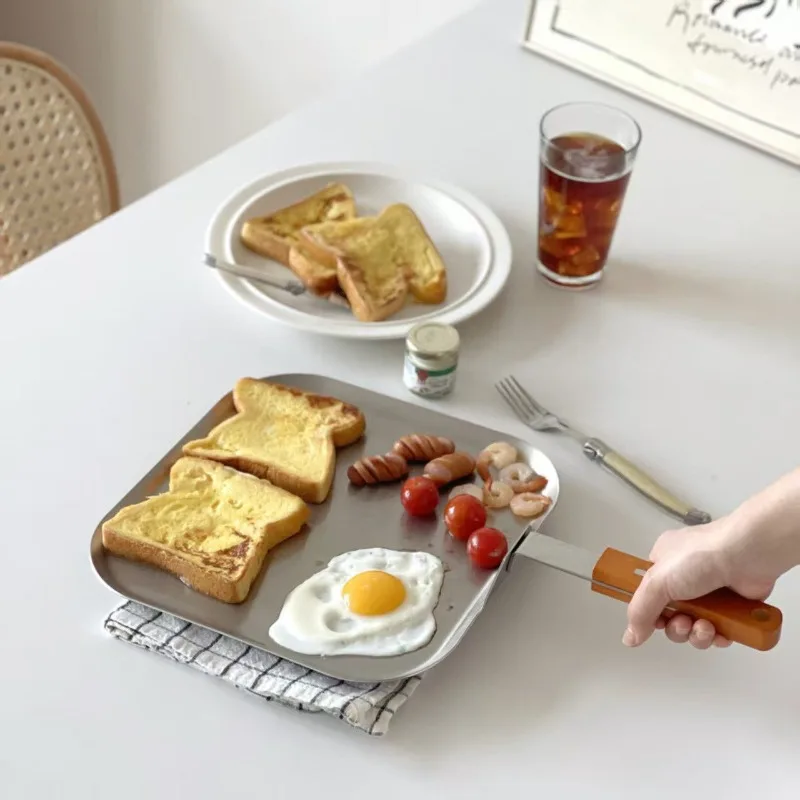304 Stainless Steel Breakfast Fry Pan 3-in-1 Nonstick Griddle Eggs Meat Pancakes Skillet Cookware Rapid Heating Kitchen Utensils