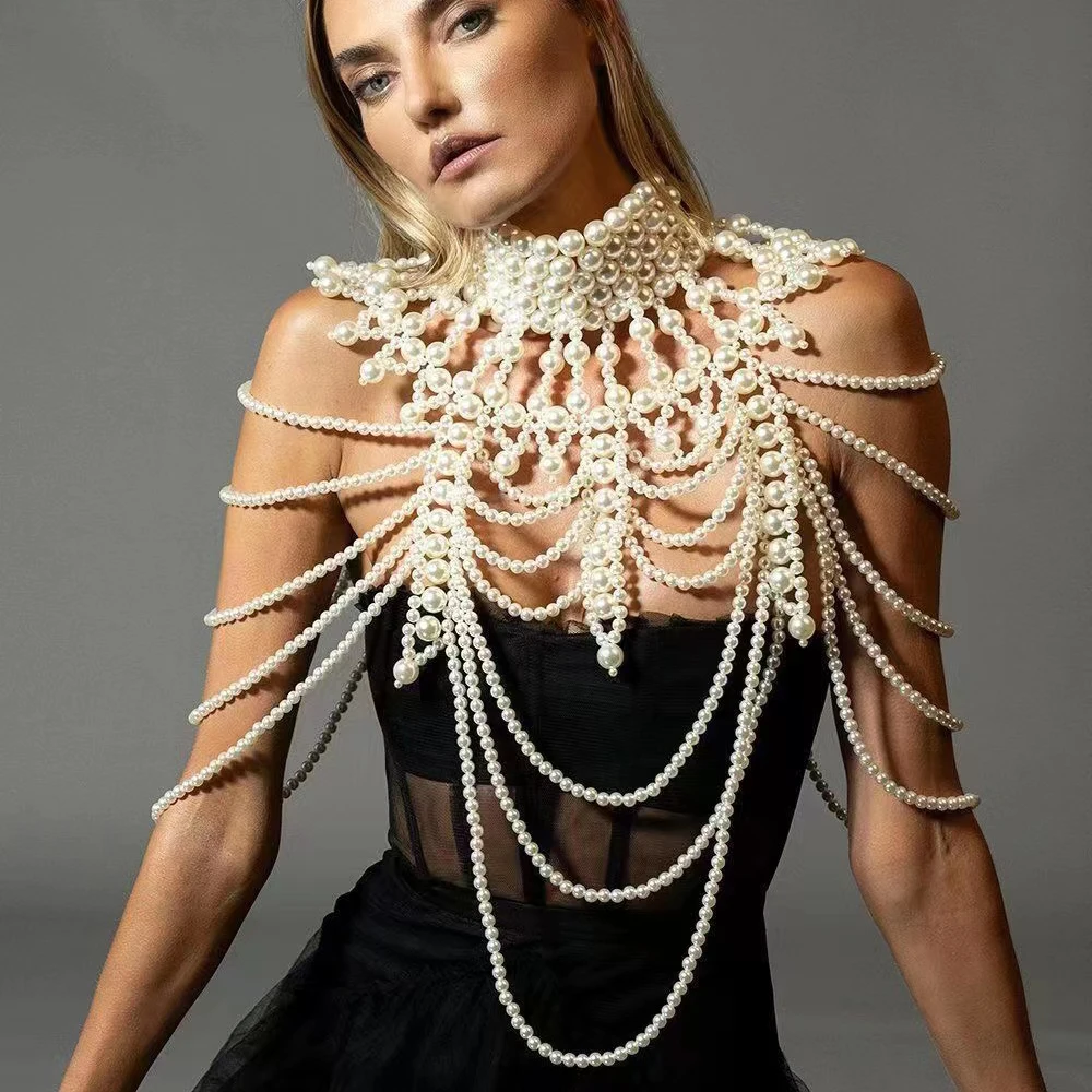 Most Popular Luxury Pearl Body Chain Vest Instagram Blogger With European Hand-Beaded Pearl Shoulder Chain Jewelry