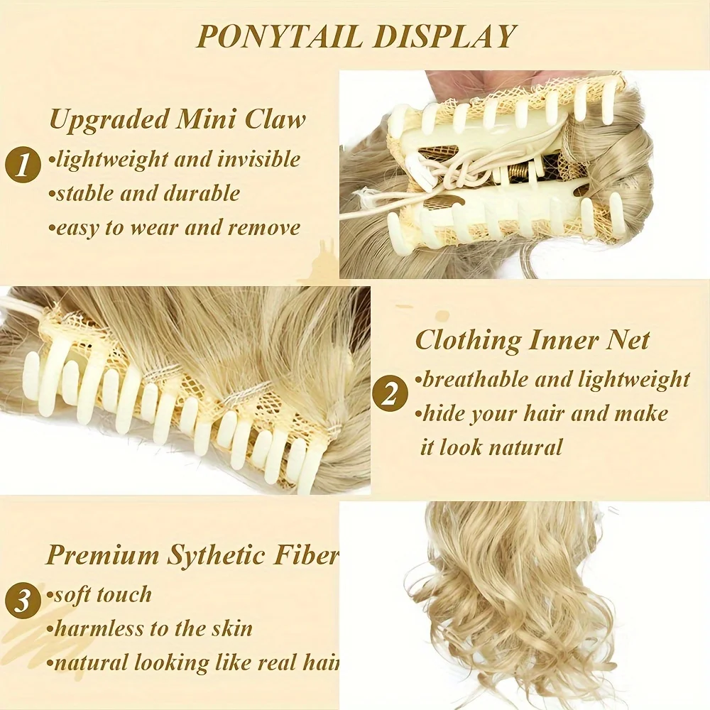 Body wave Curly Claw Clip In Hair Extensions Ponytail Synthetic wig 22inch long Hairpiece braids Ponytail Elegant women hair wig