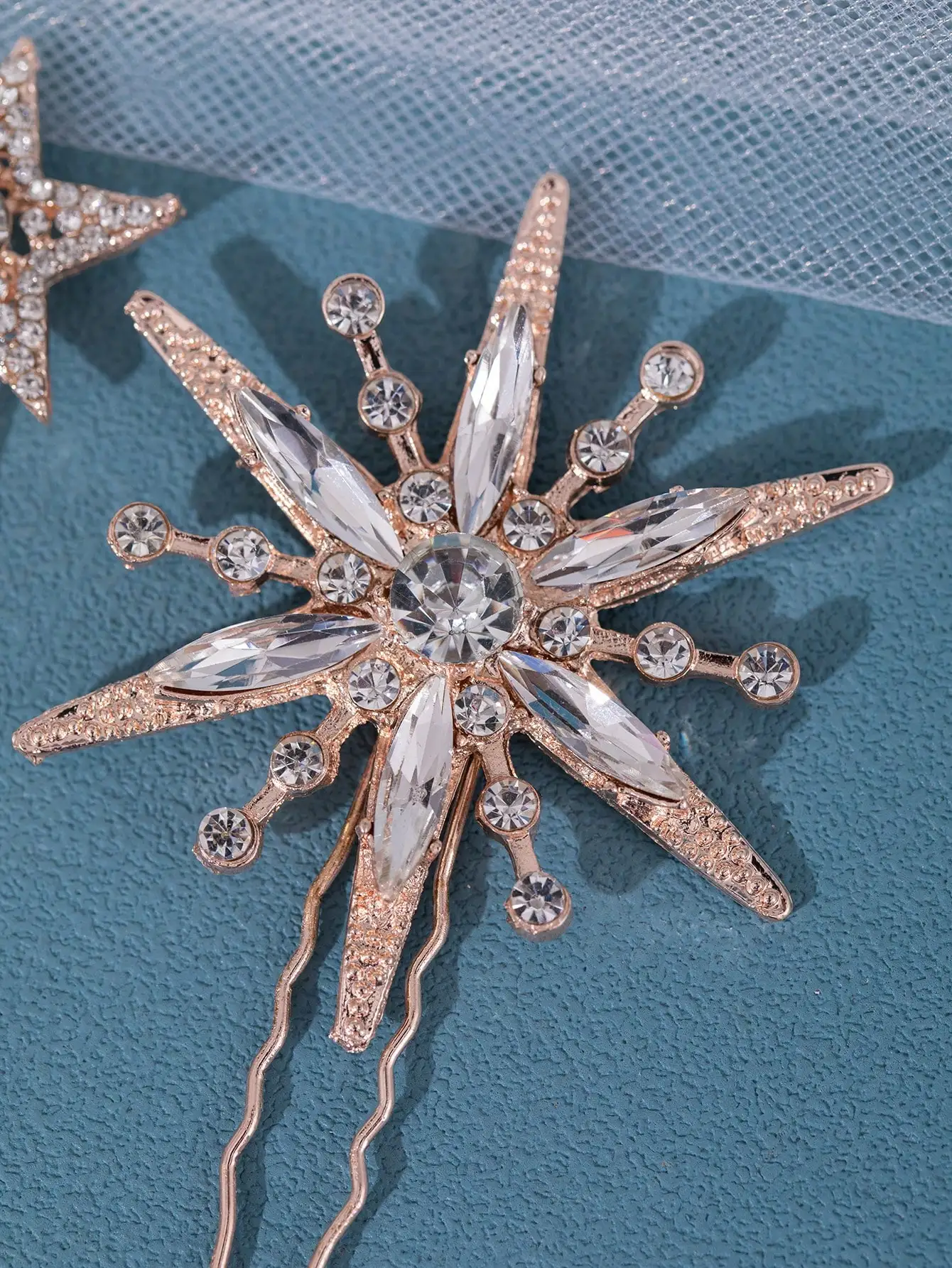 Silver Crystal Star Snowflake Hair Pins Set Rhinestone Starburst U Hair Combs Bridal Wedding Hair Accessories for Women Prom image 6