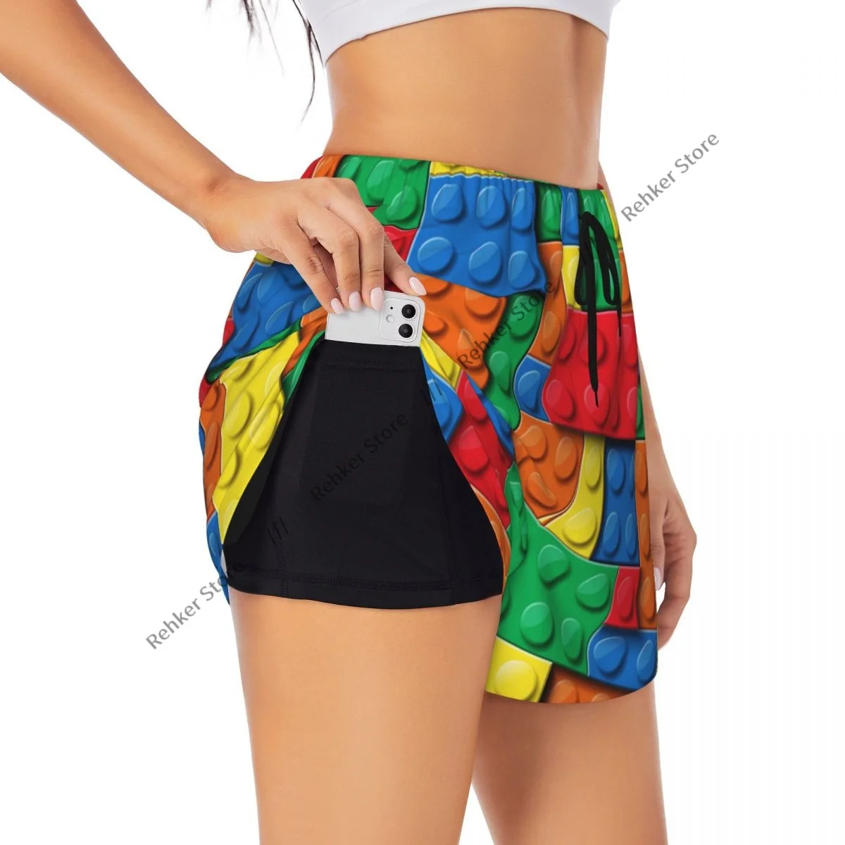 Blocos de construção tijolos feminino dupla camada shorts atléticos de secagem rápida para lazer ao ar livre correndo fitness treino esporte